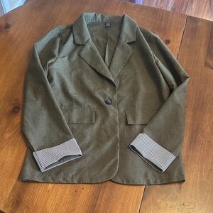 SHEIN Olive Blazer with Striped Cuffs